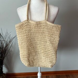 Elegant Cream Woven Straw Tote Bag